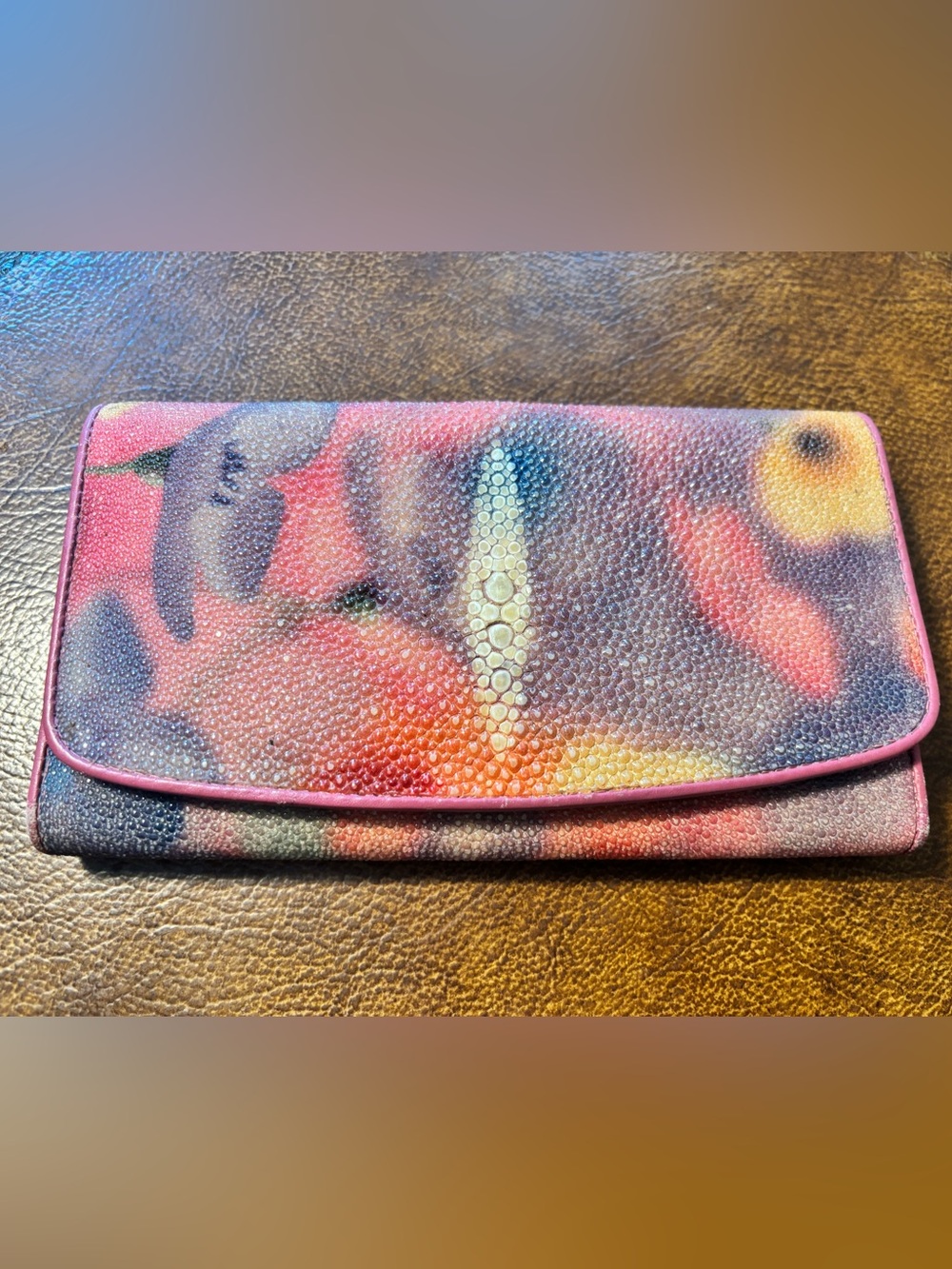 Colorful Textured Foldover Clutch - Pink Multicolor